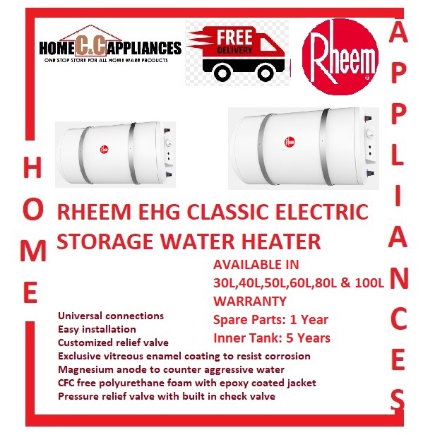RHEEM EHG30/40/50/60/80/100 Classic Electric Storage Water Heater Shopee Singapore