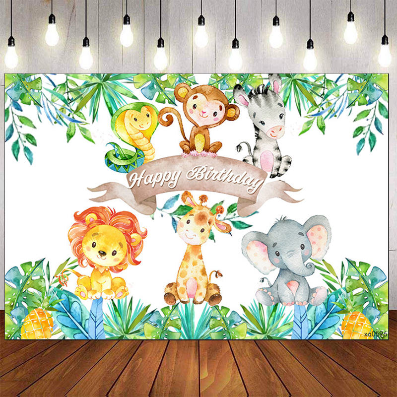 Zoo Animals Jungle Backdrop For Photography Baby Shower Kids Blue