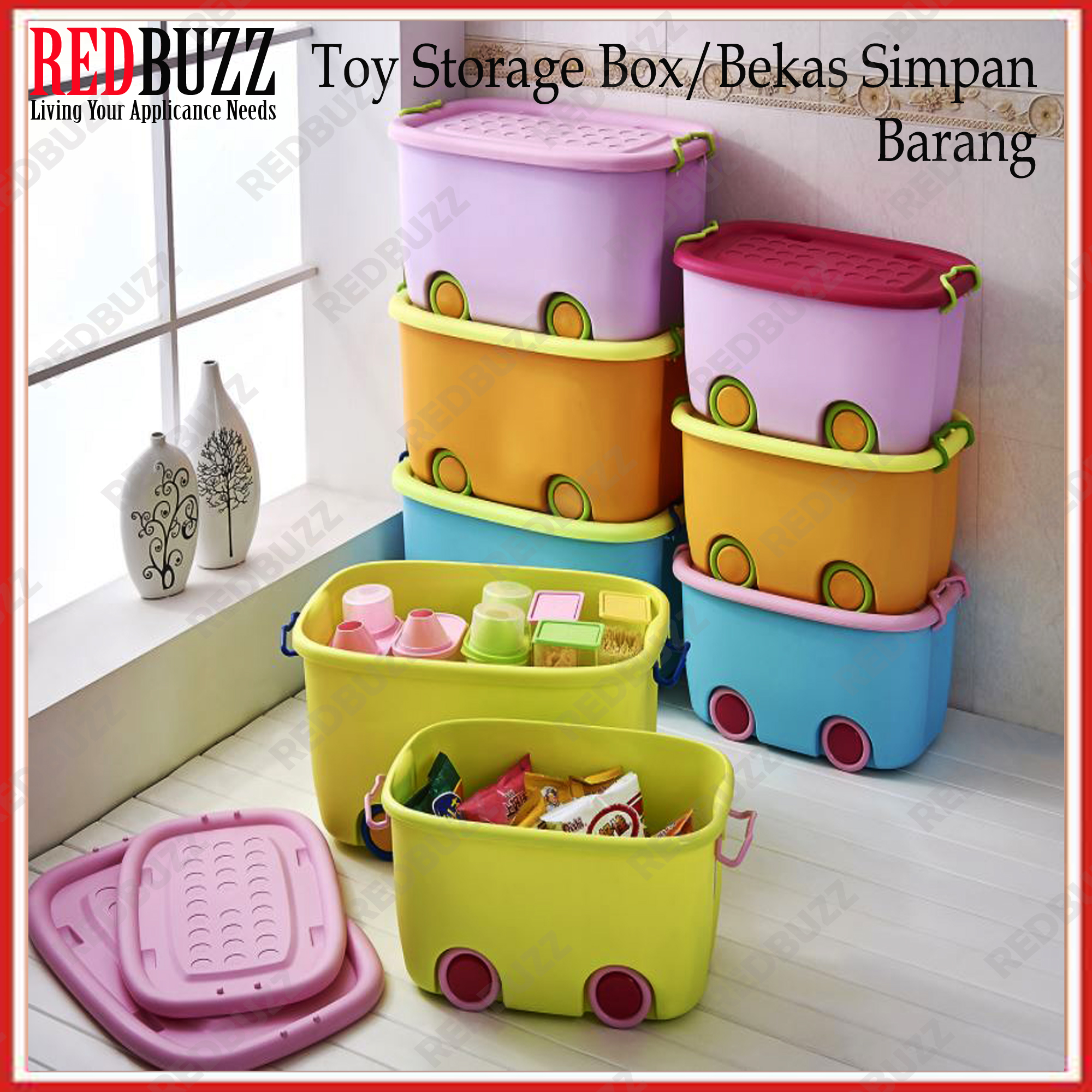 Malaysia] REDBUZZ Toy Storage Box with Wheel L & XL Multipurpose