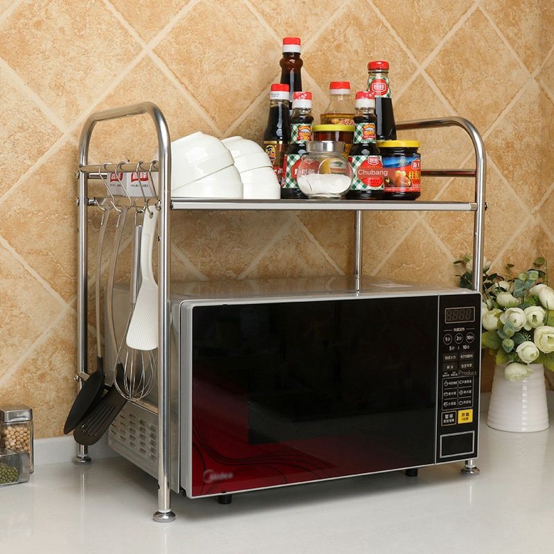 Kitchen doublelayer stainless steel color microwave oven storage rack