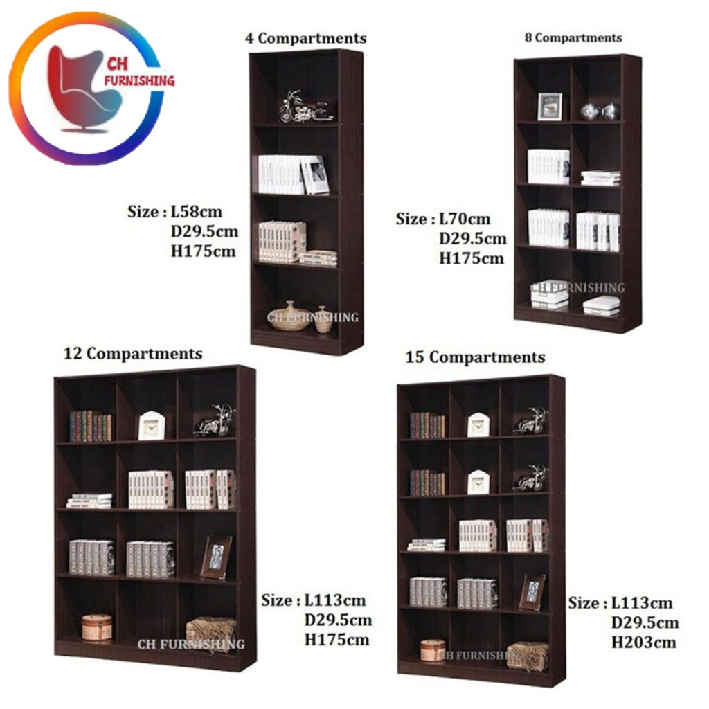 CHF 4 / 8 / 10 / 12 /15 Open Bookcase / Bookshelf / walnut and oak colour ) Shopee