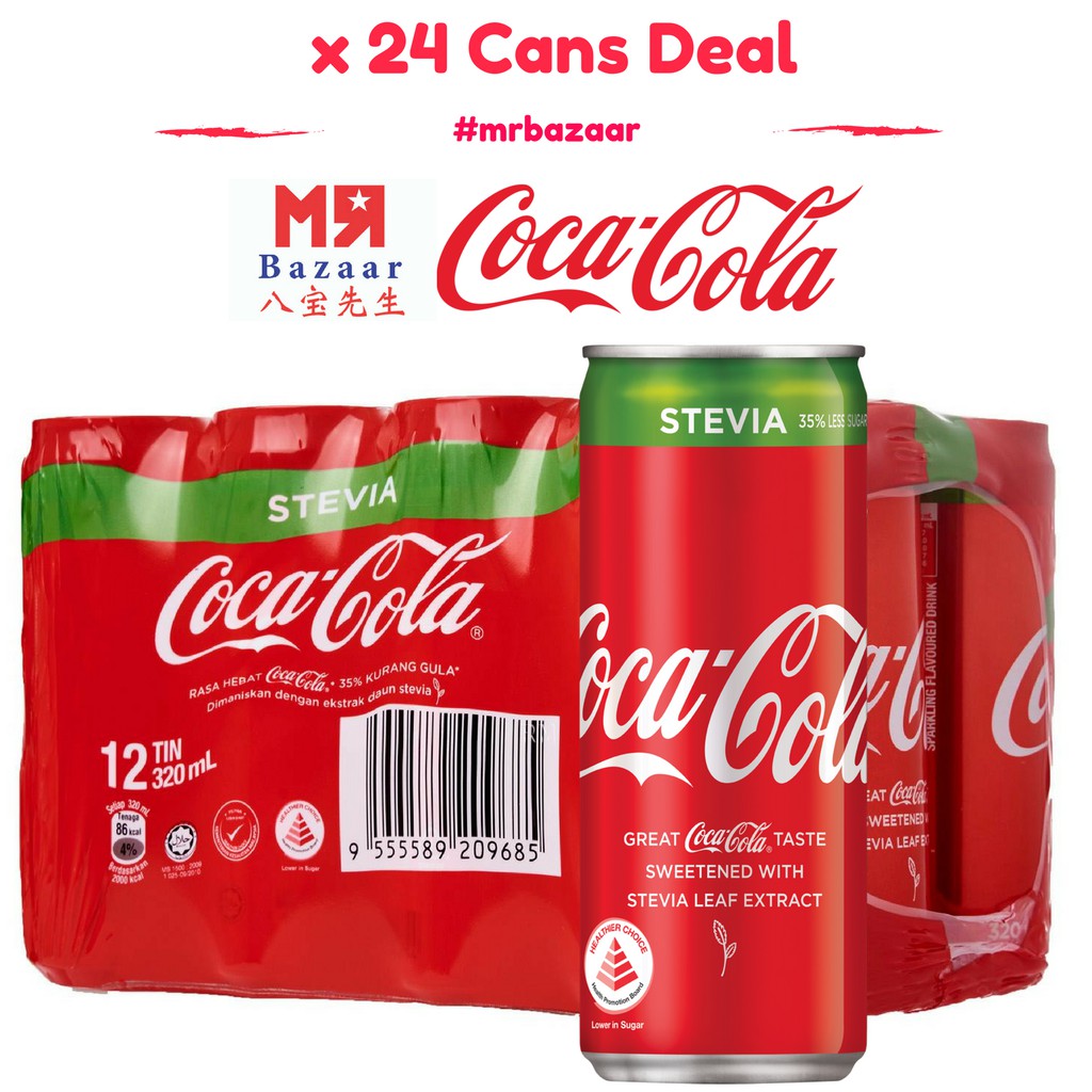 Stevia Coke Coca Cola x 24 Cans (320ml) 35 Less Sugar Shopee Singapore