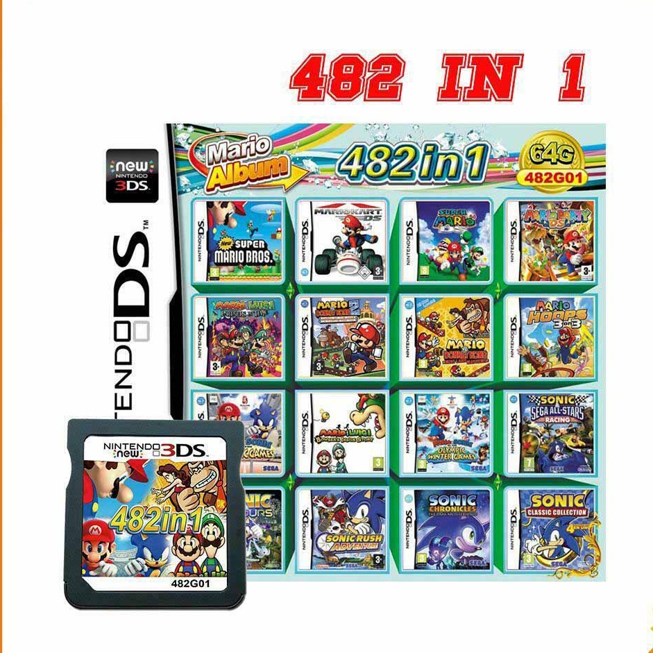 482 In 1 Video Game Card Cartridge For Super Mario Nintendo Ds Ndsl