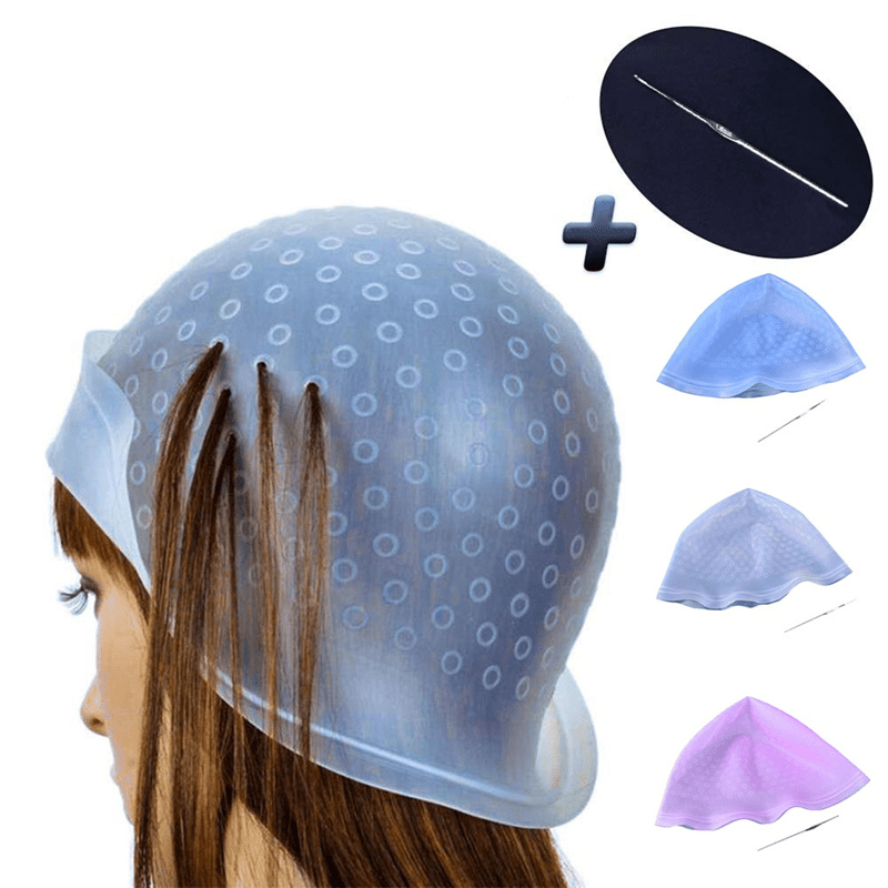 Silicone Highlight Cap Crochet, Reusable Hair Dye Capblue 国内発送