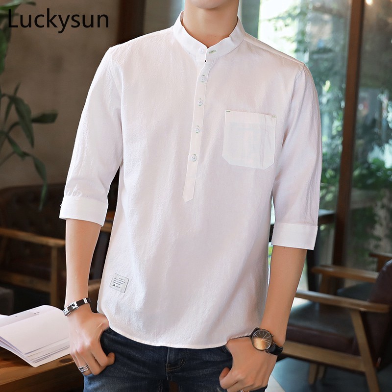 [Ready Stock] White Shirt Men Summer 100Cotton Short Sleeve Slim