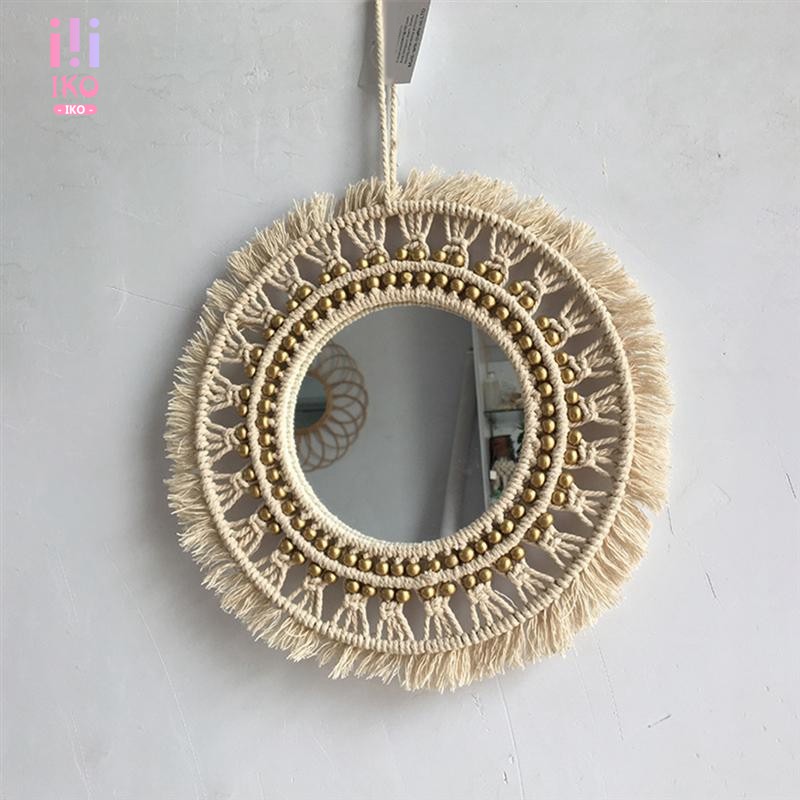 Macrame Woven Wall Hanging Mirror Round Boho Tassel