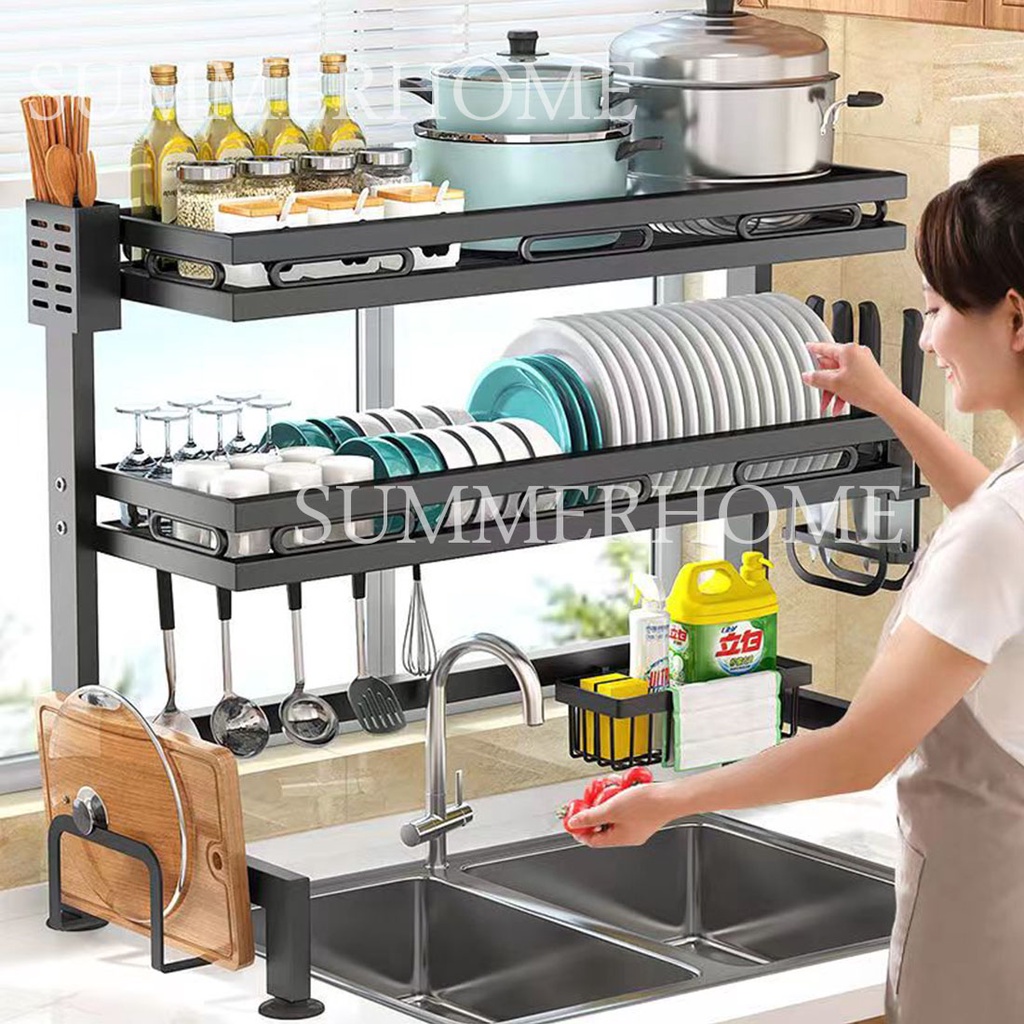 [ Available ] Adjustable Stainless Steel Kitchen Dish Rack Over The Sink Dish Rack Organiser