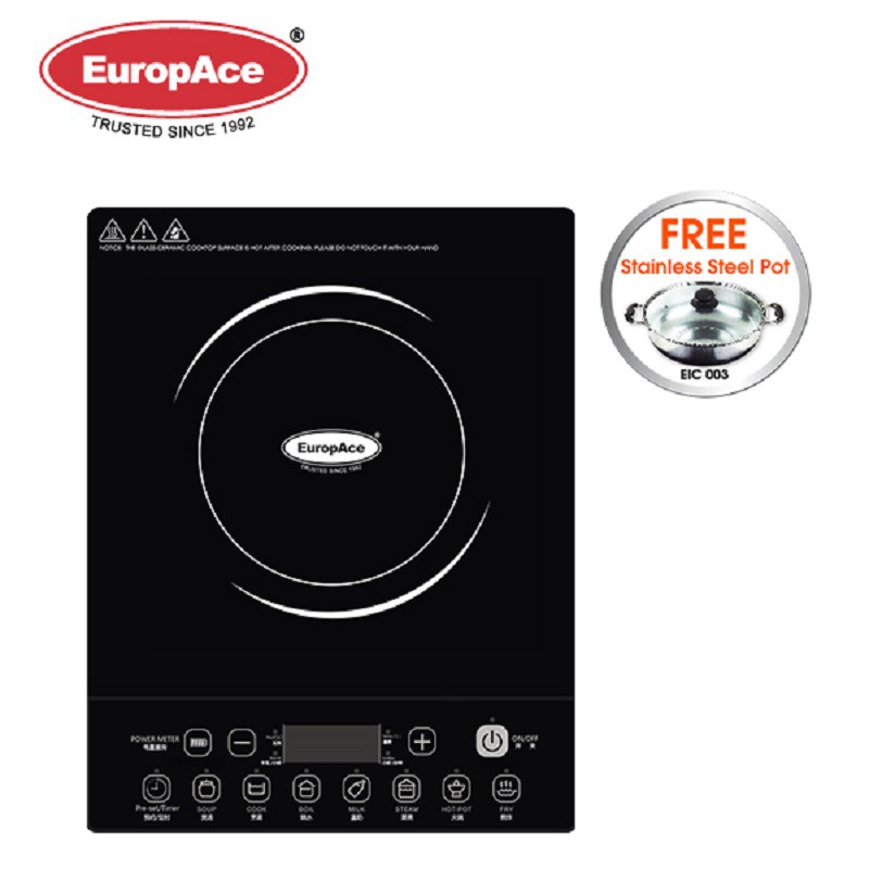 EuropAce Electric 2100W Induction Cooker Free Stainless Steel Pot EIC 213P Shopee Singapore