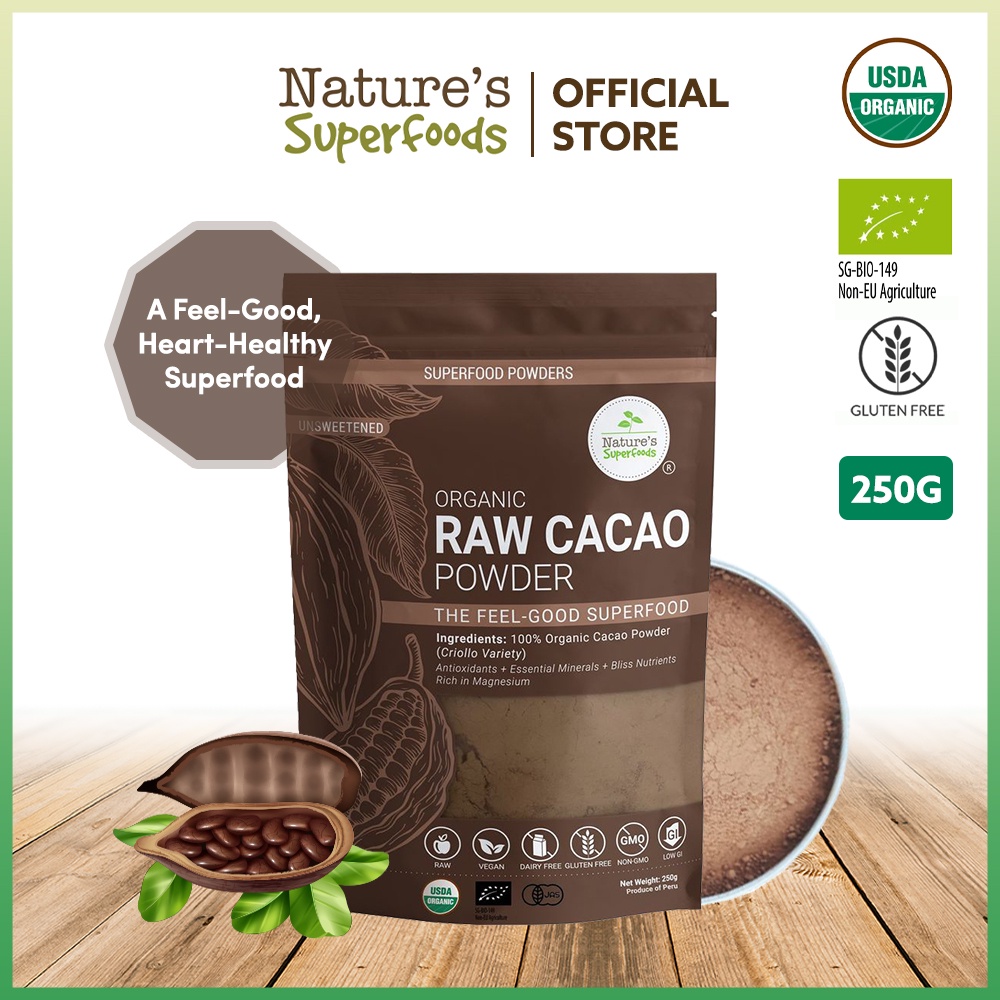 Nature's Superfoods Organic Raw Cacao Powder 250g l Good for the Heart l Antioxidants and