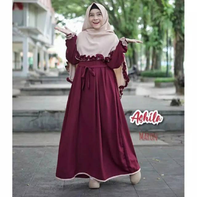 Gamis Asdf Ashila Syari Set Khimar Fashion Muslim Gamism
