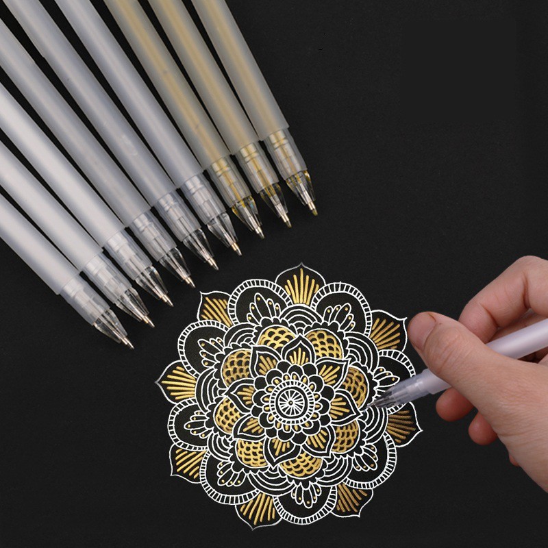 Premium White Gold Silver Gel Pens Set, 0.8mm line Gel Ink Pen, Fine