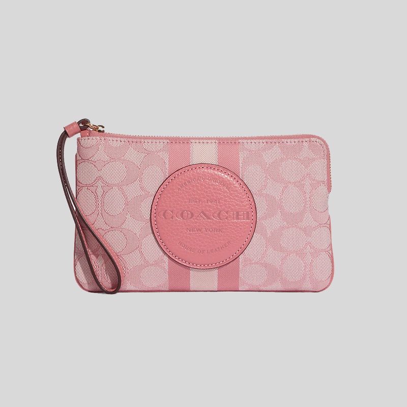 Coach Dempsey Large Corner Zip Wristlet In Signature Jacquard With