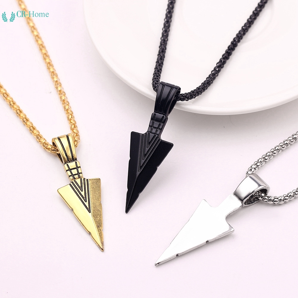 【CR】Men's Design Matte Black Long Necklace with Arrow Pendant Jewelry