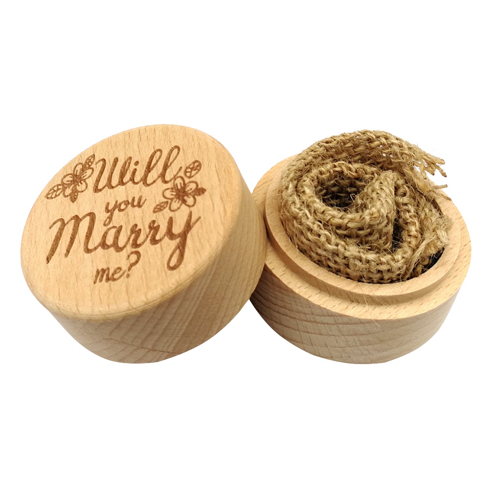 Vintage Wooden Round Ring Box Wedding Engagement Rustic Ring Box Rings