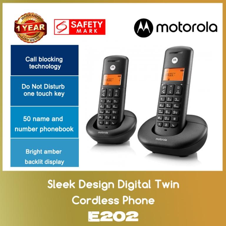 Motorola E202 Sleek Design Digital Twin Cordless Phone WITH 1 YEAR