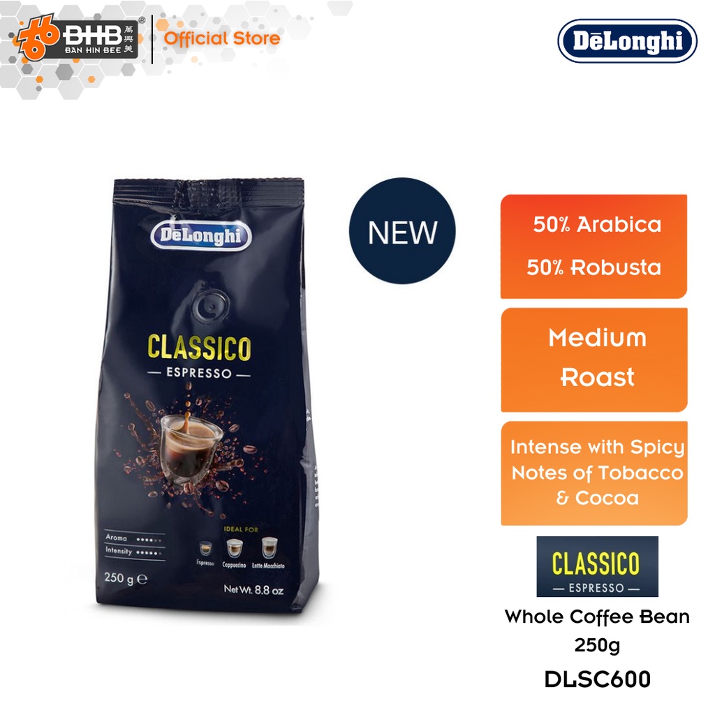 Delonghi DLSC600 Classico Whole Coffee Beans 250g 50 Arabica, 50 Robusta coffee beans