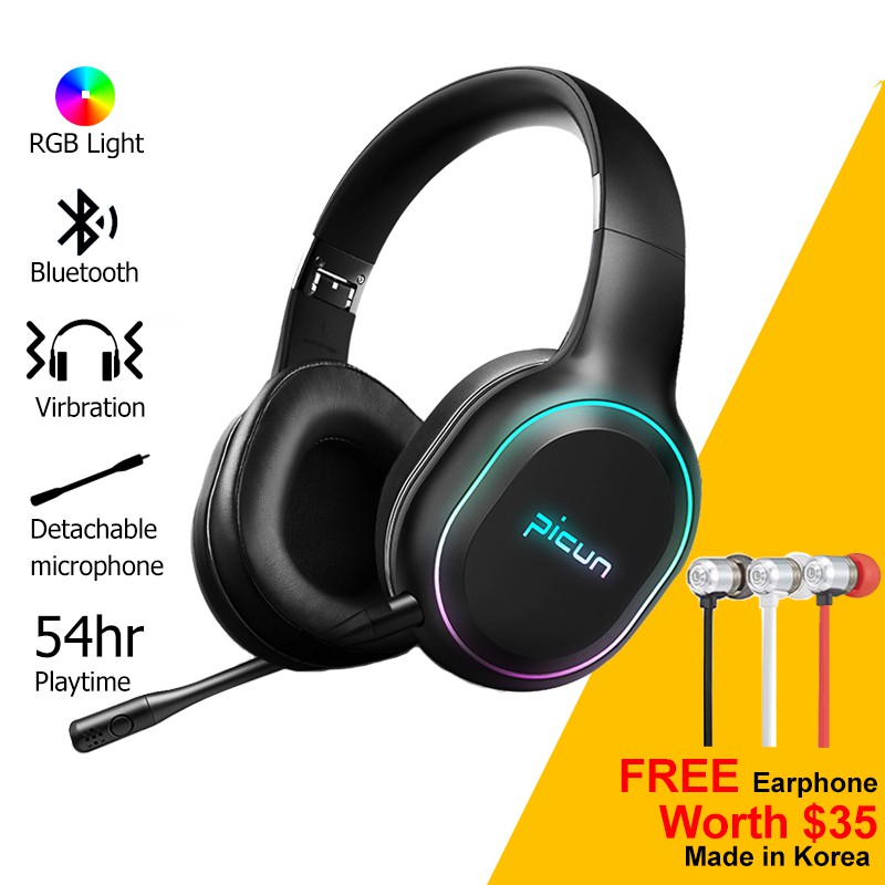 Picun P80S/X Wireless bluetooth gaming vibration Headphone LED Stereo
