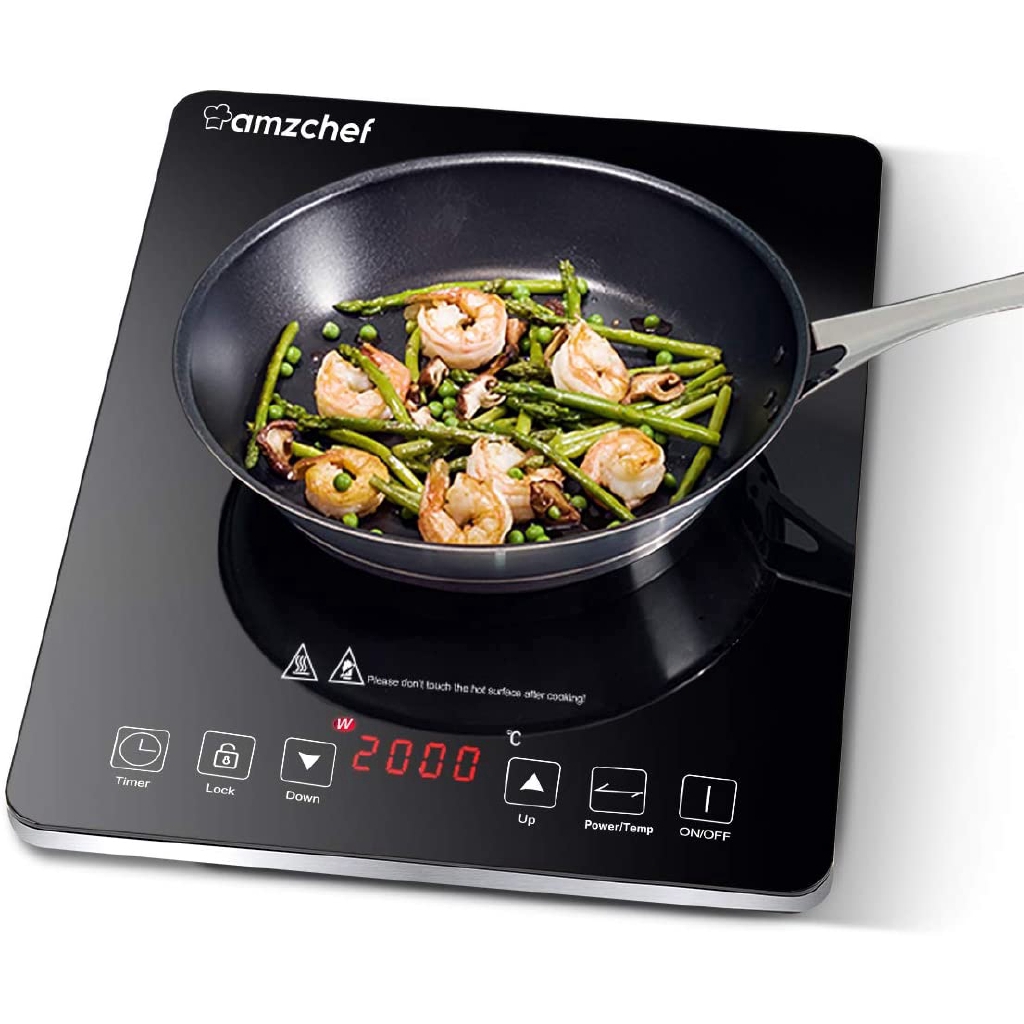 Induction hob, Amzchef single induction hob with black polished crystal