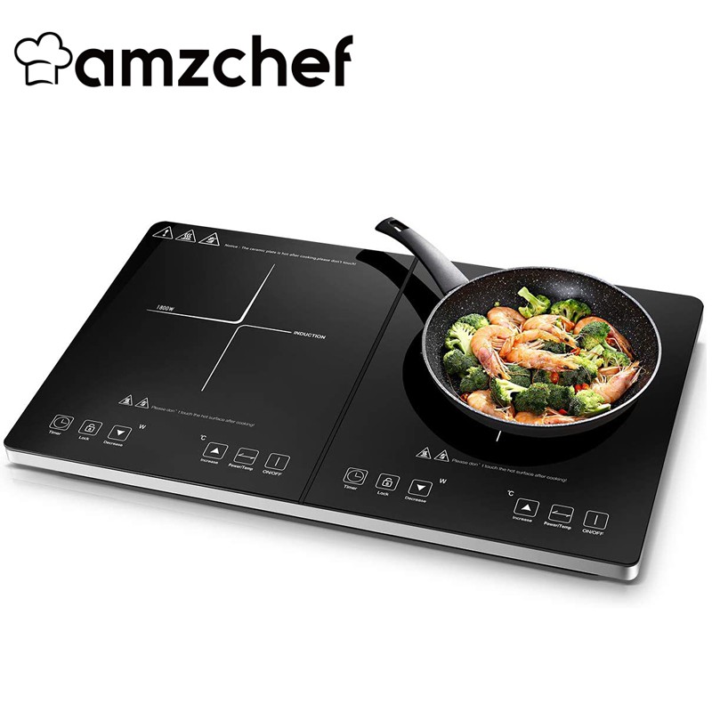 Amzchef induction hob, induction cooker,double induction hob with independent control, 10