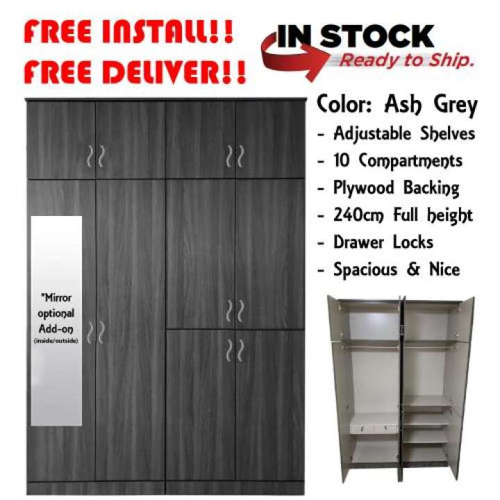 [Furniture Amart] Ash Grey 10 Door Wardrobe Organiser Full height (5 Feet) Shopee
