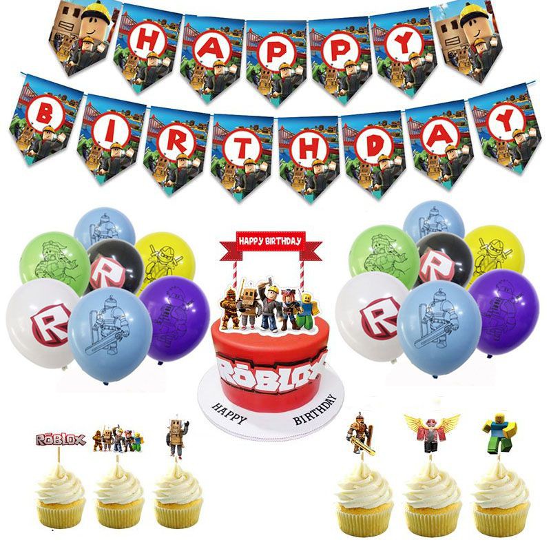 Game Roblox Birthday Party Supplies Banner Balloons Cake Toppers