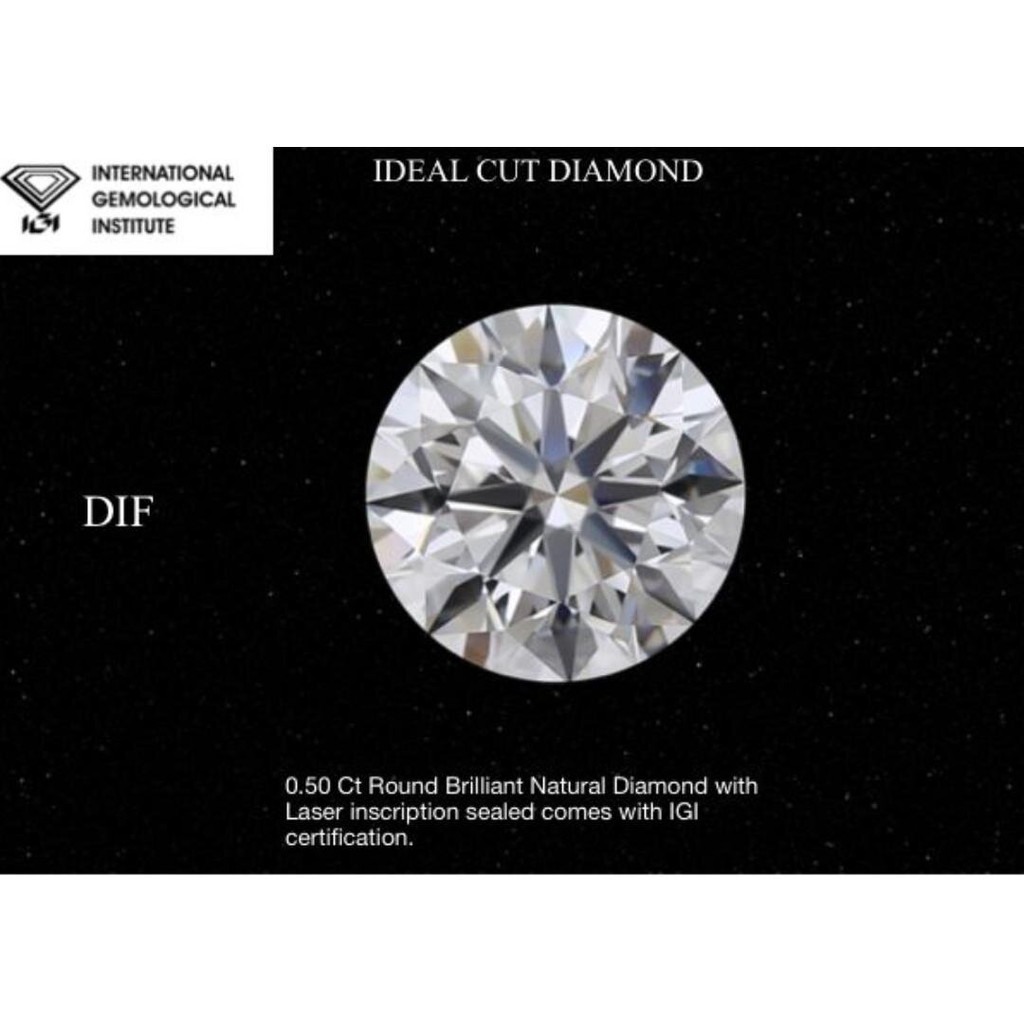 1 PCS Diamond 0.50 CT Diamond Round Shape Color Grade D Clarity IF IGI Certificate Ideal Cut