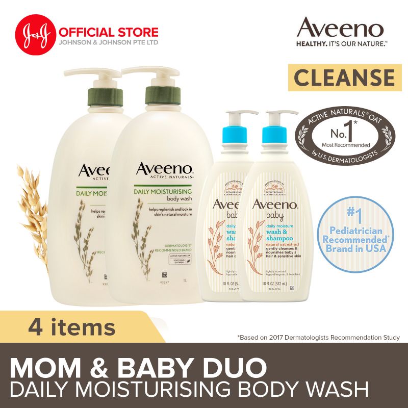 [Bundle of 4] Aveeno Daily Moisturizing Wash 1L x1 + Aveeno Baby Wash & Shampoo 532ml x2