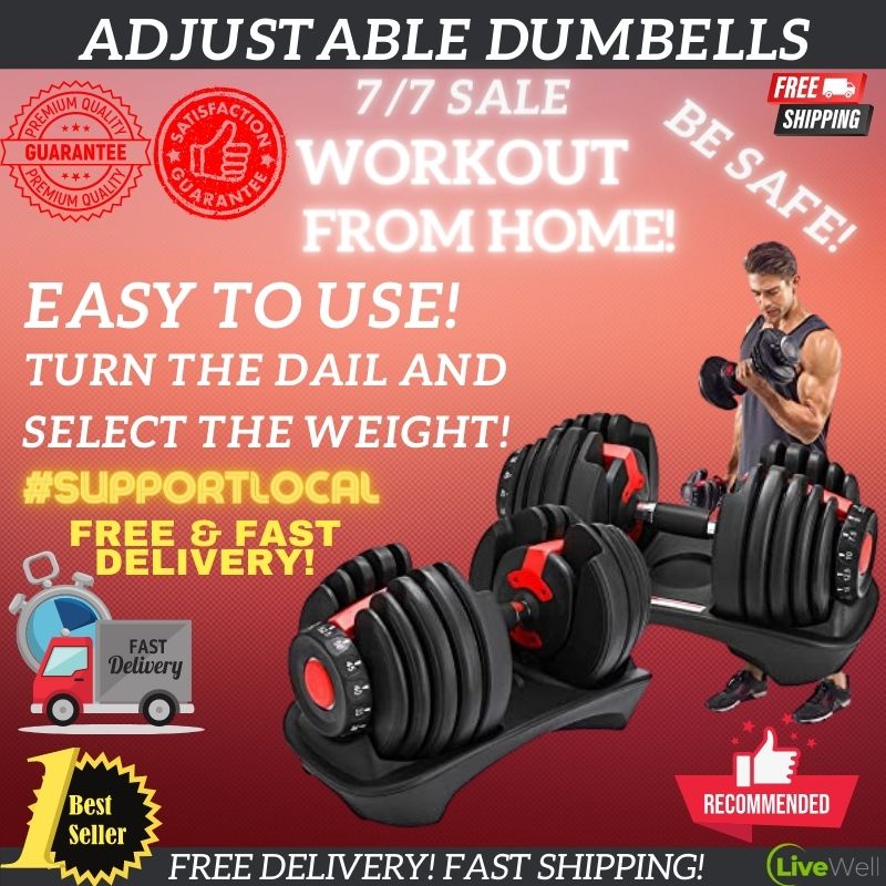 Premium Adjustable Dumbbells 24KG / 40kg 6 Months Warranty Live Well