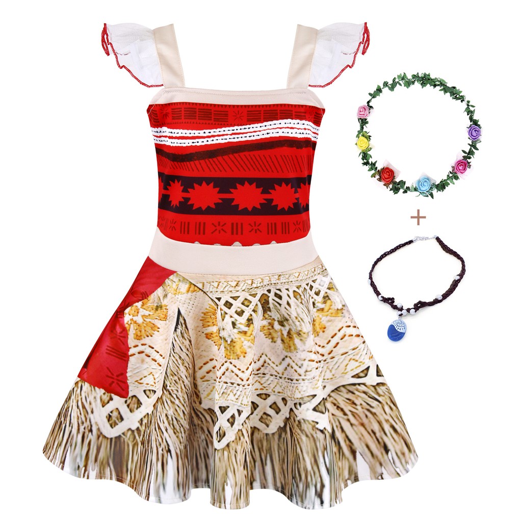 Princess Moana Dress Little Girls Lace Sleeveless Costume Kids Cosplay