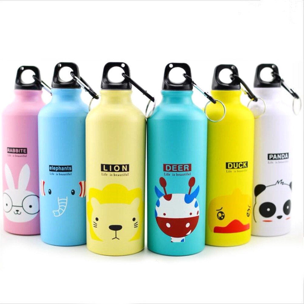 500ML Cute Metal Sports Water Bottle Portable Cartoon Animal Cups Child