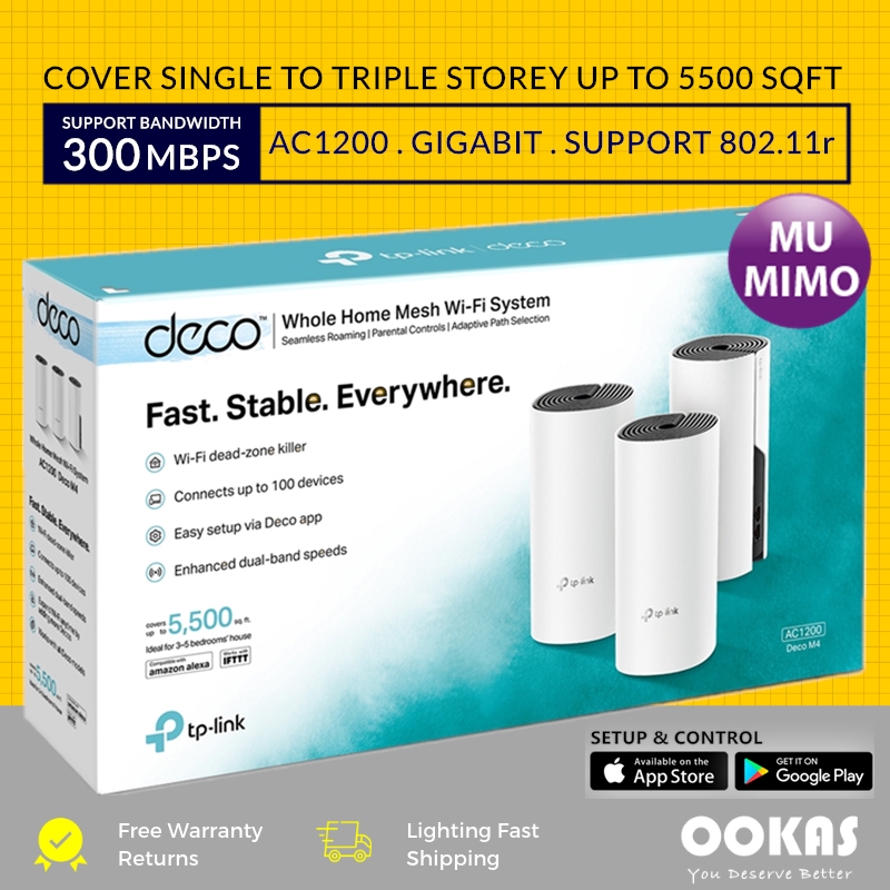 TPLINK Deco M4 AC1200 Gigabit Mesh WiFi Router System Support UniFi