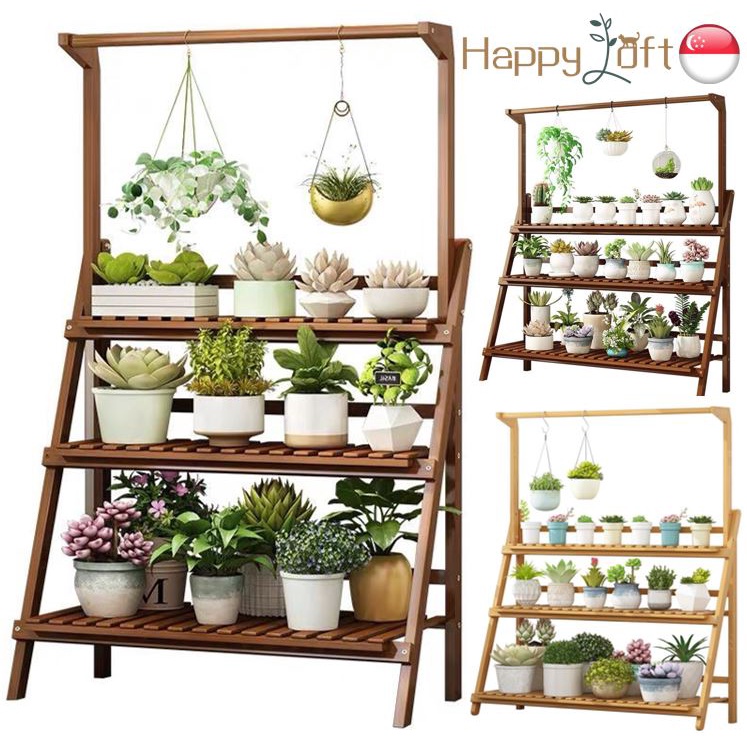 [SG SELLER]Plant Rack Bamboo Flower Rack Multilayer Plant Stand 3 Tier