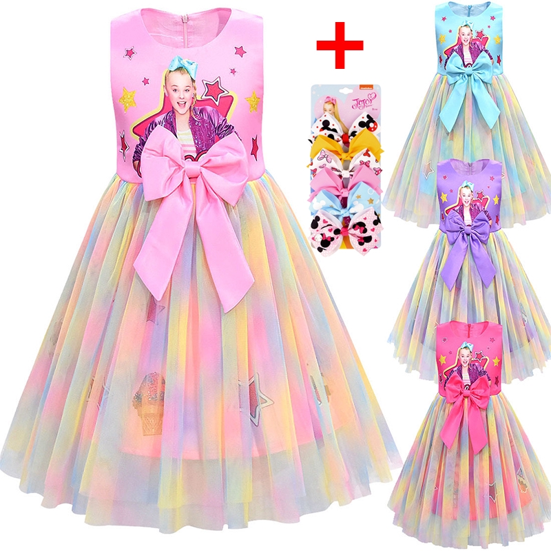 Jojo Siwa Cartoon Baby Girls Dress Lace Bow Princess Party Dress Kids
