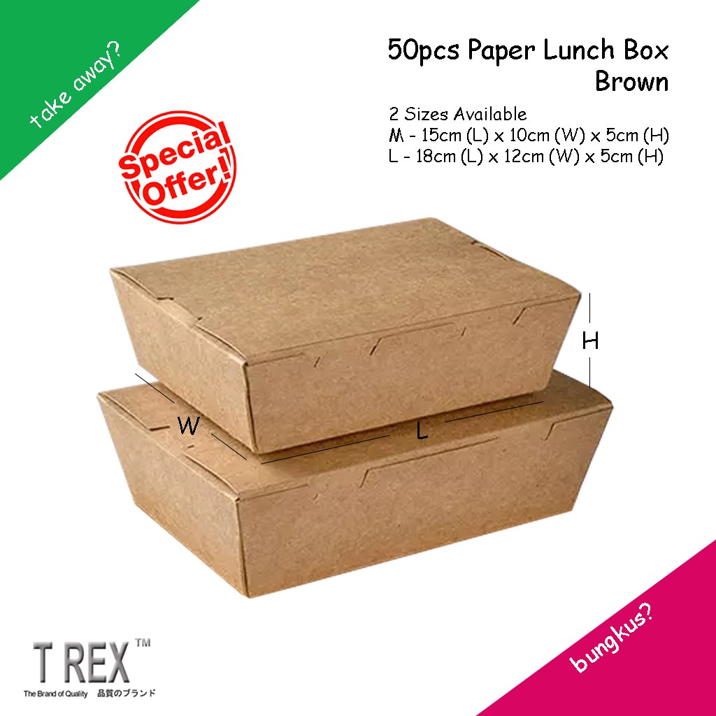 50pcs Brown Disposable Paper Lunch Box / Take Away Food Packaging Paper
