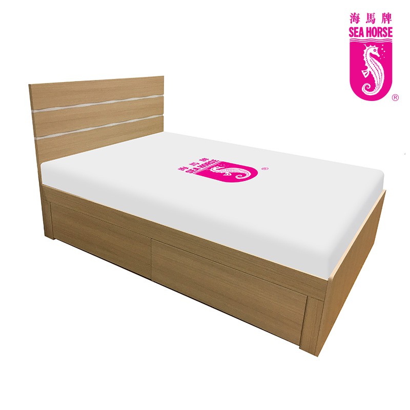 SEA HORSE Bed with 2 Drawers in Wooden Color for Super Single Size