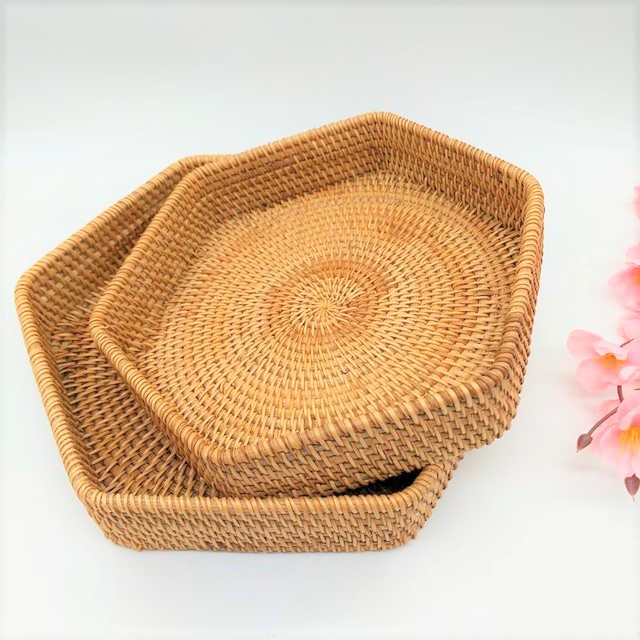 [SG Stock] Hexagon Shape HandWoven Round Vietnam Wild Cane Rattan