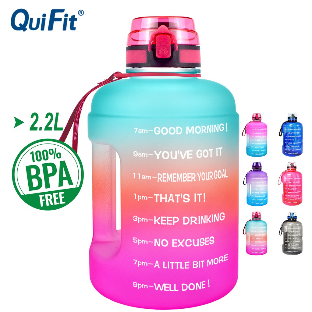 QuiFit 2.2L Gallon Water Bottle With Locking FlipFlop Lid Sport Gym