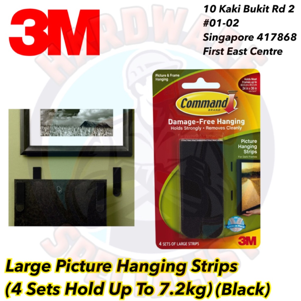 3M Command Large Picture Hanging Strips 17206 Black (8 Pieces Large
