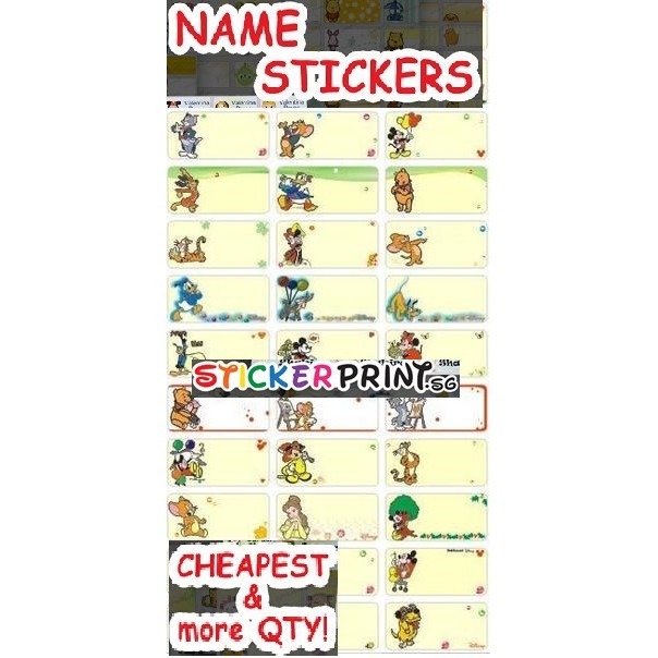 (M1) Personalised Cartoon Name Stickers (30mmx13mm) 90 Pieces Shopee