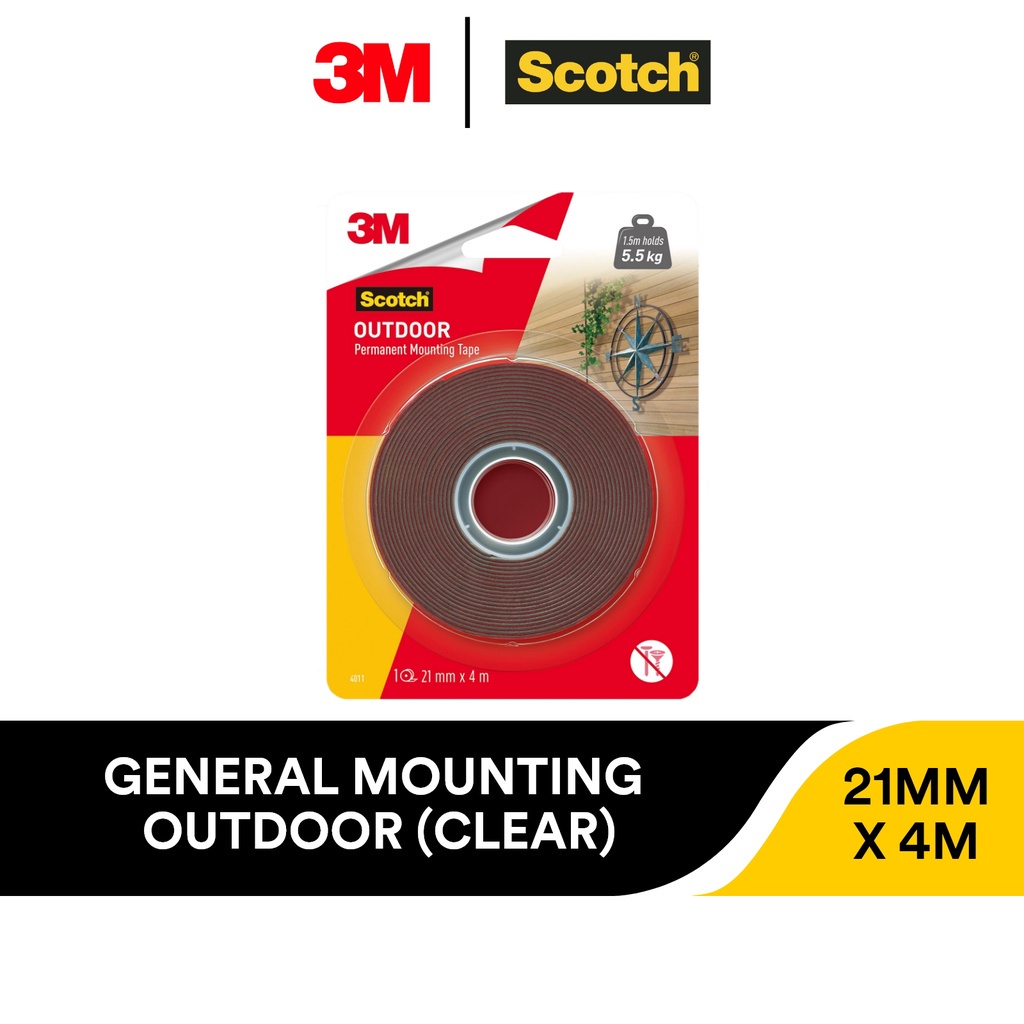 3M Scotch Heavy Duty Outdoor Clear Permanent Mounting Tape 4011 21mm x