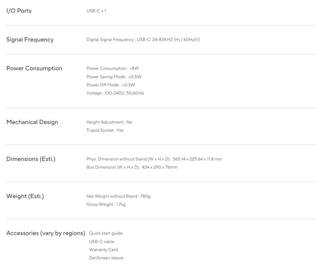 ASUS ZenScreen MB166C Portable Monitor 15.6 inch, Full HD, IPS, USB