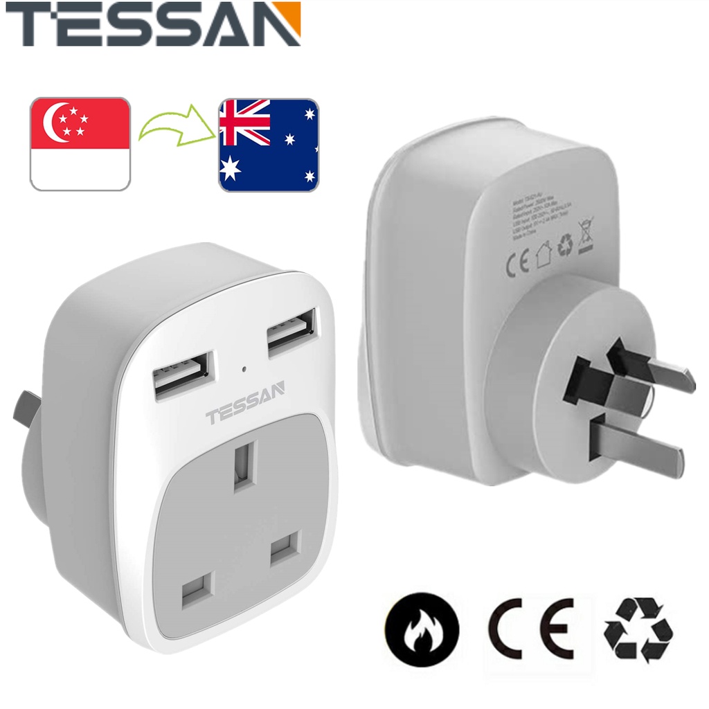 Australia China Travel Adaptor Plug SG To AU Outlet Travel Adapter with 2 USB,3 Pin AU Plug