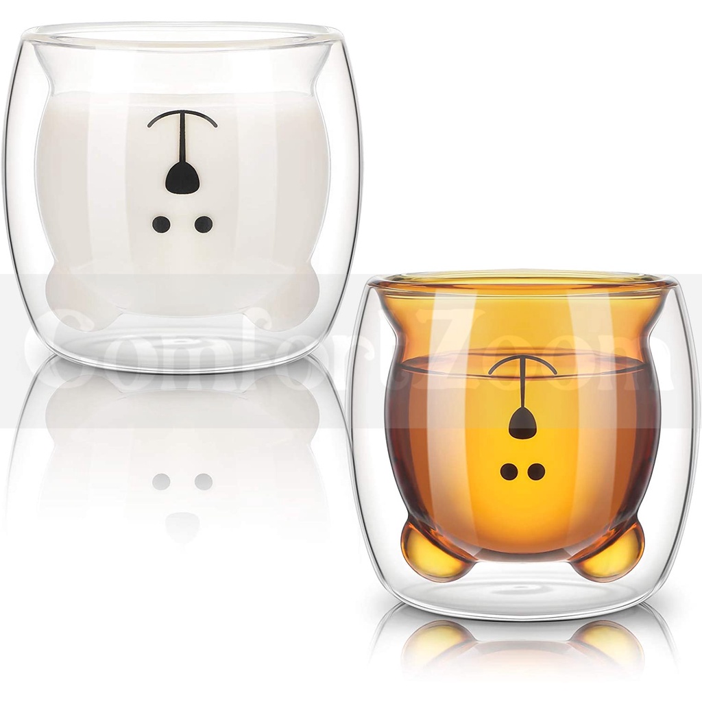 Cute Bear Mugs Insulated Double Wall Glass Bear Cups Animal Tea Milk