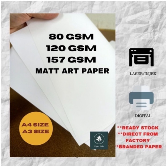 MATT ART PAPER 85GSM 128GSM 157GSM A4 A3 SIZE (100 SHEET)/INJEK