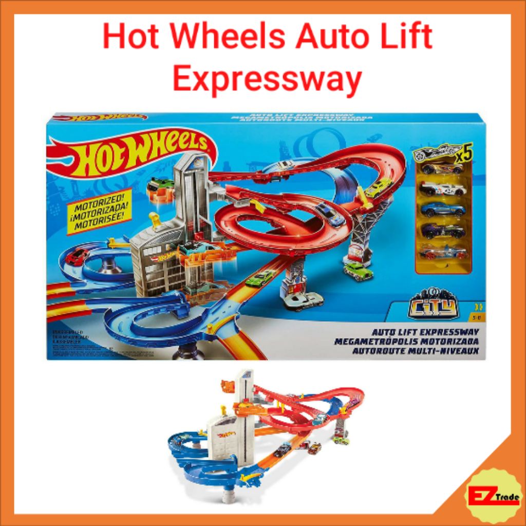 Mattel Hot Wheels AutoLift Expressway with 5 Cars Playset FXN21