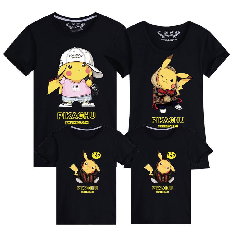 Pikachu Pokemon Family Matching Clothing Short Sleeve Cotton Family T