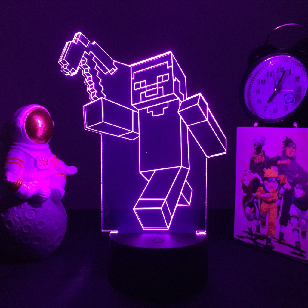 Game Minecraft Steve Alex 3d night light led Table Lamp for kids