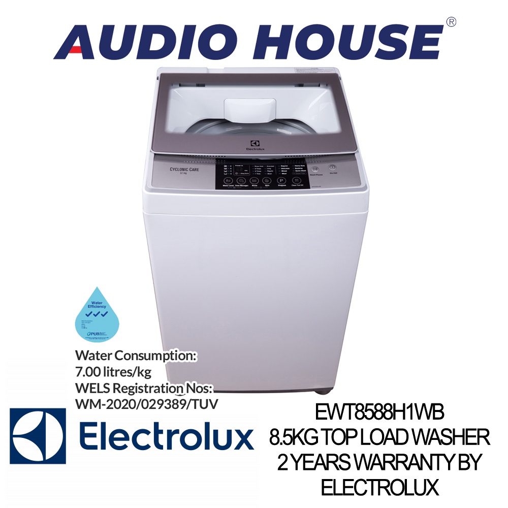 ELECTROLUX EWT8588H1WB 8.5KG TOP LOAD WASHER COLOUR WHITE WATER