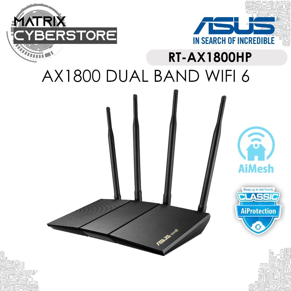 ASUS RTAX1800HP AX1800 Dual Band WiFi 6 Router AiMesh, AiProtection