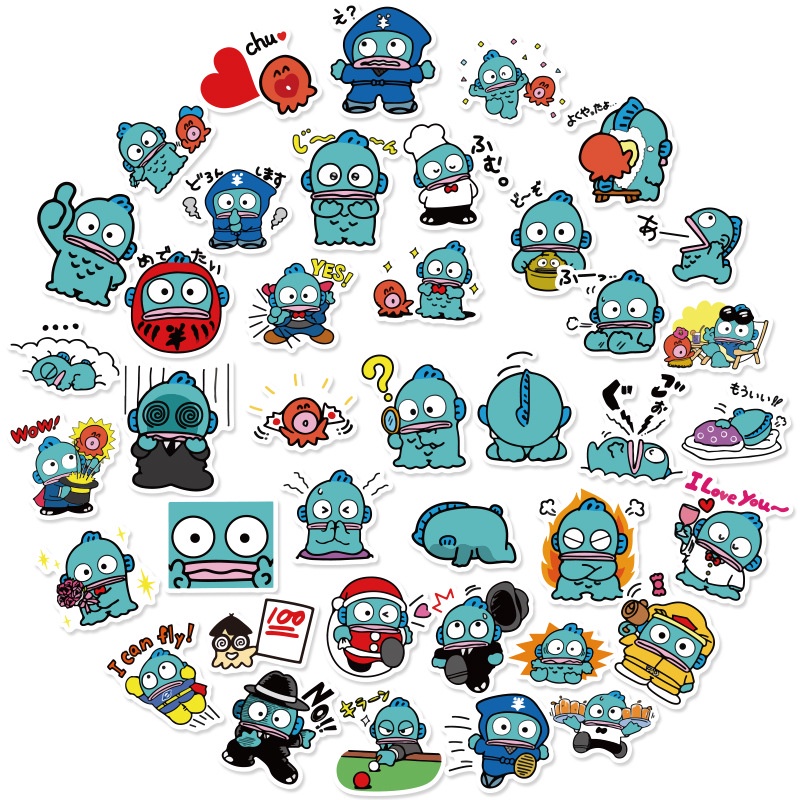 40 pcs Cute Hangyodon Sanrio Cartoon Waterproof Scrapbook Stickers